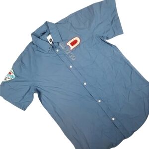 NWT‎ Gap Kids Button Down Bumper Car Captain Patch Shirt Grayish Blue XXL Boys